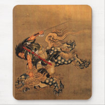 Shoki Riding A Shishi Lion Mousepad