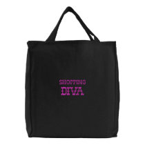 Shopping Diva Embroidered Tote Bag