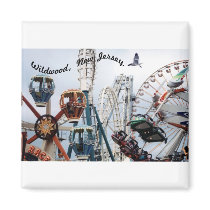 Shore Pier-Wildwood Text Square Magnet