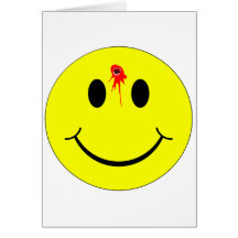 Shot Dead Head Smiley Face Bleeding Bullet Hole Card