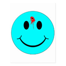 Shot Dead Head Smiley Face Bleeding Bullet Hole Post Cards