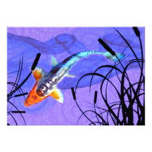 Shusui Koi in Purple Pond with Cattails Invites