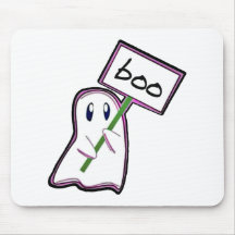 Shy ghost holding "Boo" -Sign (Pink Version) Mouse Pad
