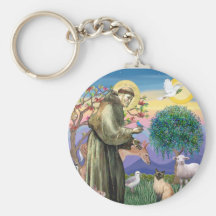 Siamese Cat and St Francis Key Chain