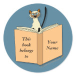 Siamese Cat Bookplate Template Round Stickers