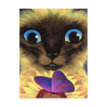 Siamese Cat Painting With Butterfly - Multi Post Cards