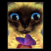 Siamese Cat Painting With Butterfly - Multi postcards