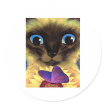 Siamese Cat Painting With Butterfly - Multi Round Sticker