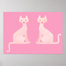SIAMESE CATS RETRO 50s STYLE POSTER ROSE