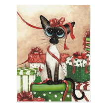 Siamese Red Ribbon Postcard