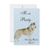 Siberian Husky - Blue w/ White Diamond Design Invitations