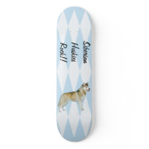 Siberian Husky - Blue w/ White Diamond Design Skateboard Deck