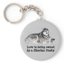 Siberian Husky & Puppies Keychain