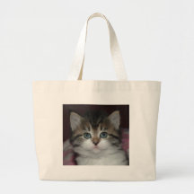 Siberian Tabby/White Kitten Tote Bags