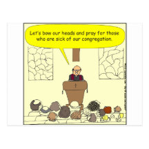 Sick of our congregation colour cartoon postcard