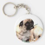 Sick pug with thermometer keychain