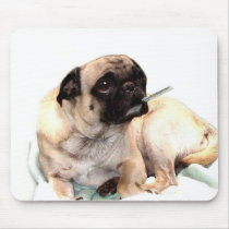 Sick pug with thermometer mousepad