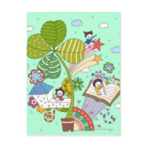 Side view of children studying by potted plant postcards