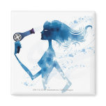 Side view of woman blow drying long hair magnet