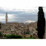 Siena, Italy, tower of City Hall at left photo sculptures