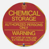 Sign board indicating Chemical storage stickers