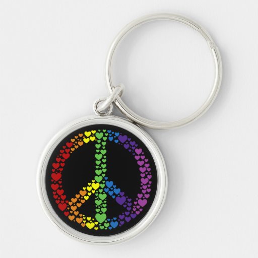 Signe de paix de coeurs d'arc-en-ciel Keychain Porte-clef