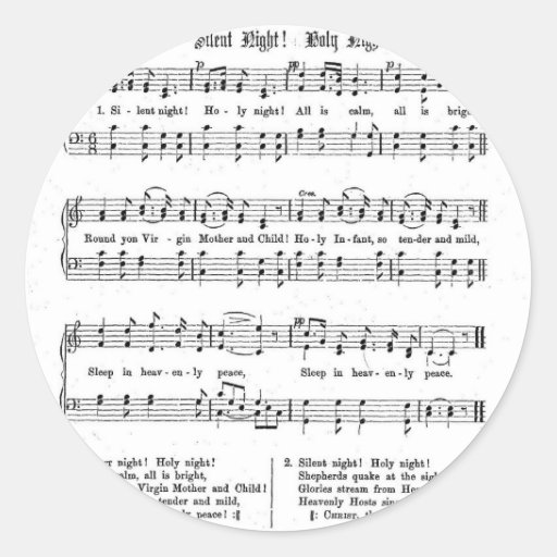 SILENT NIGHT HOLY NIGHT SHEET MUSIC CHRISTMAS SONG ROUND STICKER | Zazzle