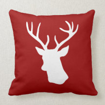 Silhouette blanche de tête de cerfs communs - roug coussin