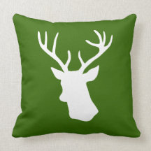 Silhouette blanche de tête de cerfs communs - vert oreillers