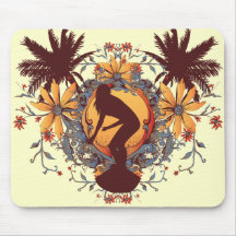 Silhouette de fille de surfer tapis de souris