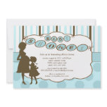 Silhouette Mom Baby Shower Baby Boy Blue Brown Announcement