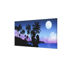 Silhouette of a couple embracing on the beach gallery wrapped canvas