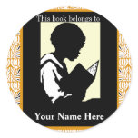 Silhouette of Boy Reading ~ Bookplate stickers