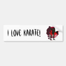 Silhouette of Karate fight, red circle background. Bumper Stickers