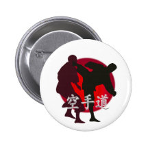 Silhouette of Karate fight, red circle background. Pinback Buttons