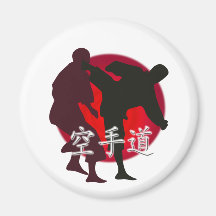 Silhouette of Karate fight, red circle background. Fridge Magnet