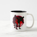 Silhouette of Karate fight, red circle background. Coffee Mugs