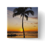 Silhouette of one Palm Tree by a Red Orange Sunset Pin