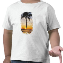 Silhouette of one Palm Tree by a Red Orange Sunset Shirt