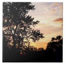 Silhouette of Trees at Sunset Ceramic Tiles