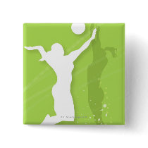 Silhouette of two women playing volleyball pinback buttons