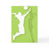 Silhouette of two women playing volleyball card