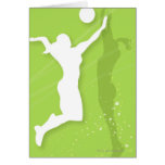 Silhouette of two women playing volleyball card