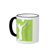 Silhouette of two women playing volleyball coffee mug