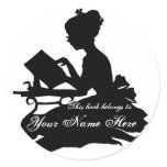 Silhouette of Young Girl  Reading Bookplate stickers