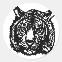 Silhouette Tiger Round Stickers