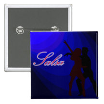 Silhouettes of Salsa dancers with blue background Pins