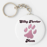 Silky Terrier Mom Pink Pawprint Keychain