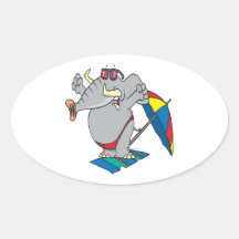 silly beach sunbathing elephant oval sticker