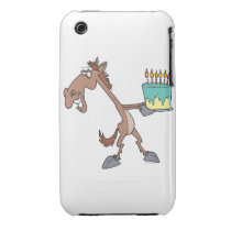silly birthday horse with cake cartoon iphone 3 covers